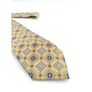 JZ Richards Handmade Silk Tie Mens Gold Geometric USA 59x3.375